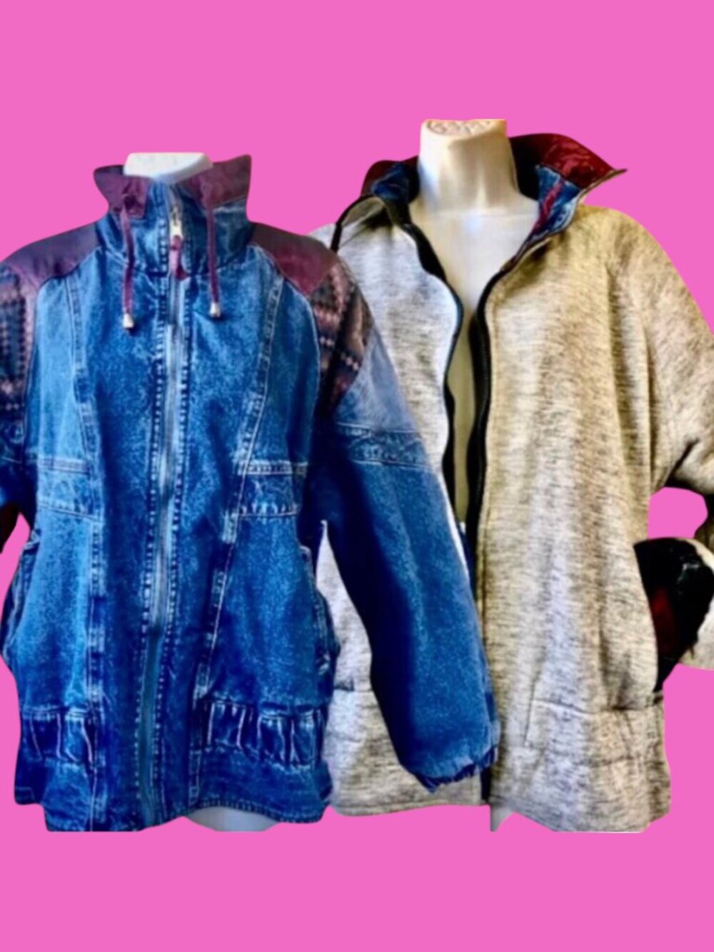 VTG 80s Current Seen Reversible Denim Jacket Medium Southwestern Gray Sweatshirt